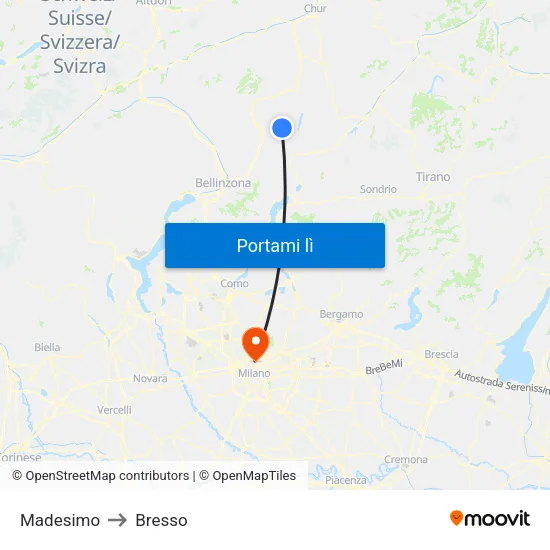 Madesimo to Bresso map