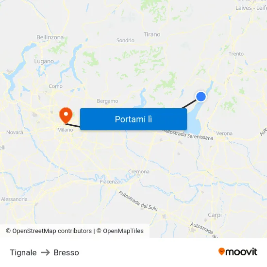 Tignale to Bresso map