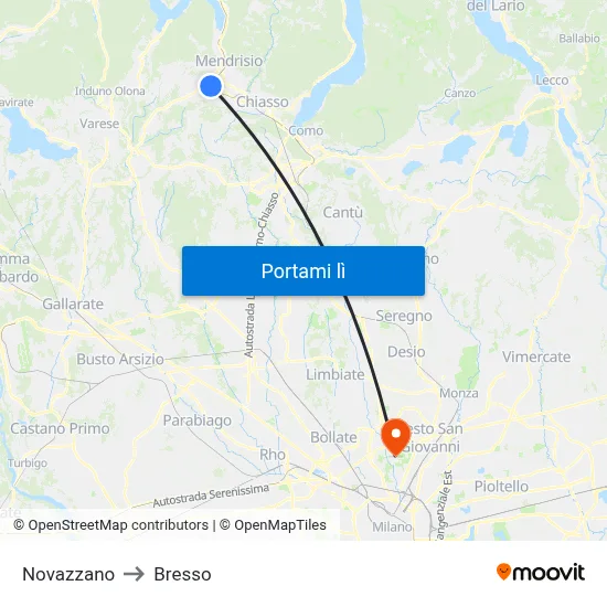 Novazzano to Bresso map