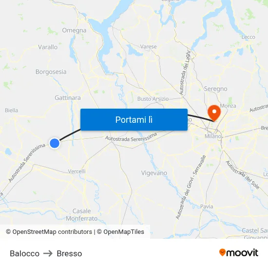 Balocco to Bresso map