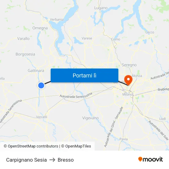 Carpignano Sesia to Bresso map