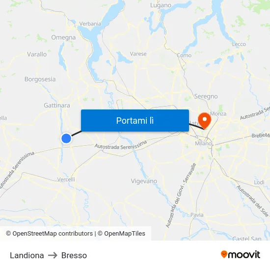 Landiona to Bresso map