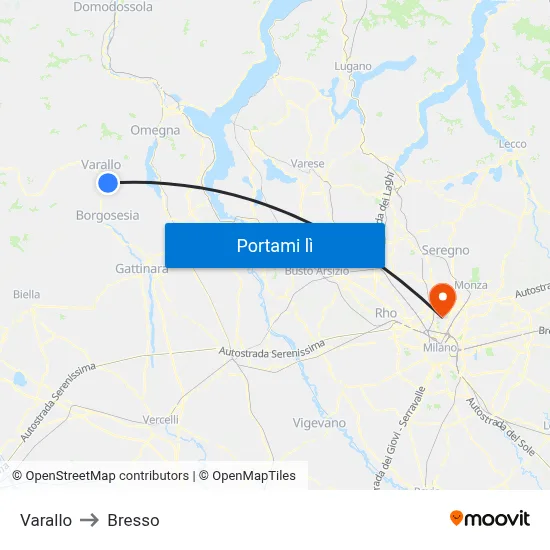 Varallo to Bresso map