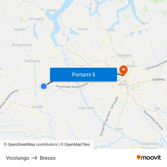 Vicolungo to Bresso map