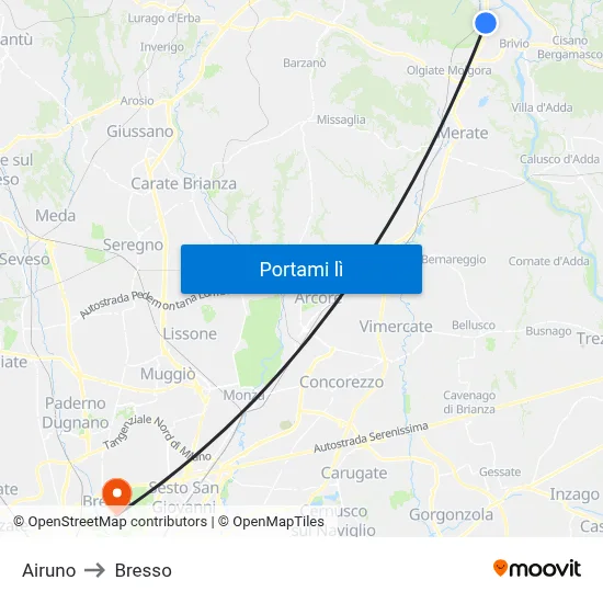 Airuno to Bresso map