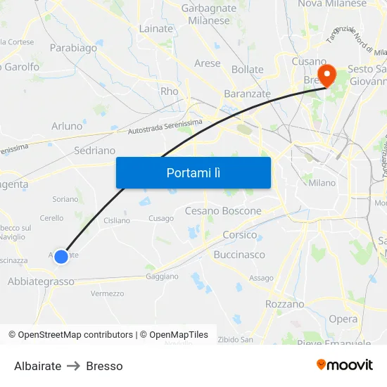 Albairate to Bresso map
