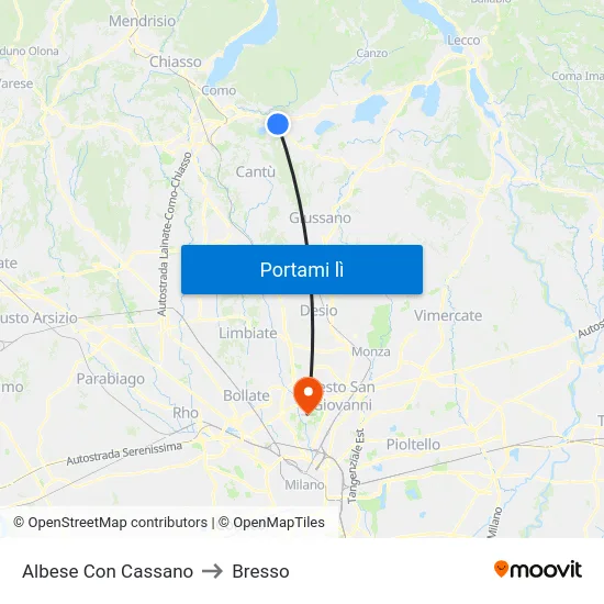 Albese Con Cassano to Bresso map