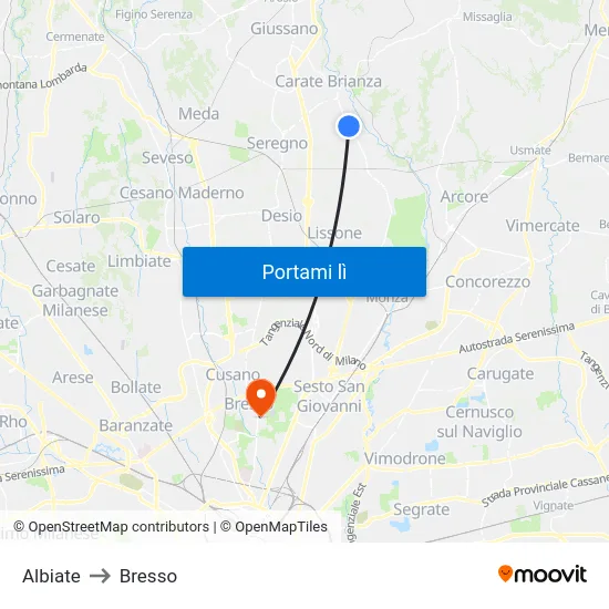 Albiate to Bresso map