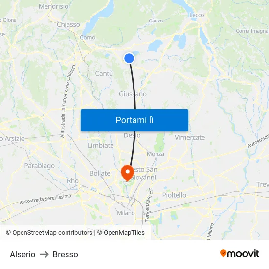 Alserio to Bresso map
