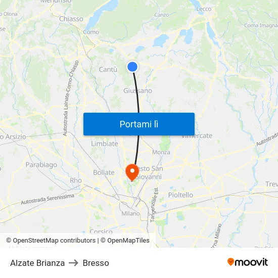 Alzate Brianza to Bresso map