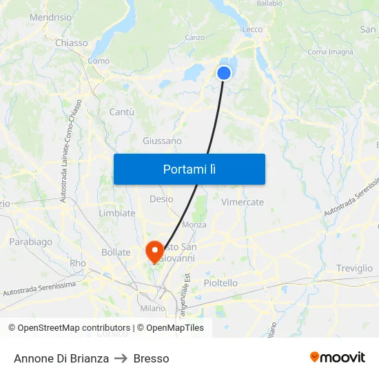 Annone Di Brianza to Bresso map