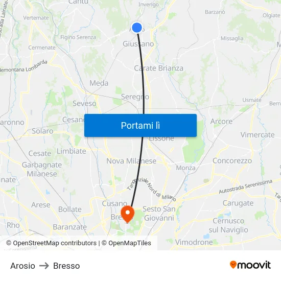Arosio to Bresso map