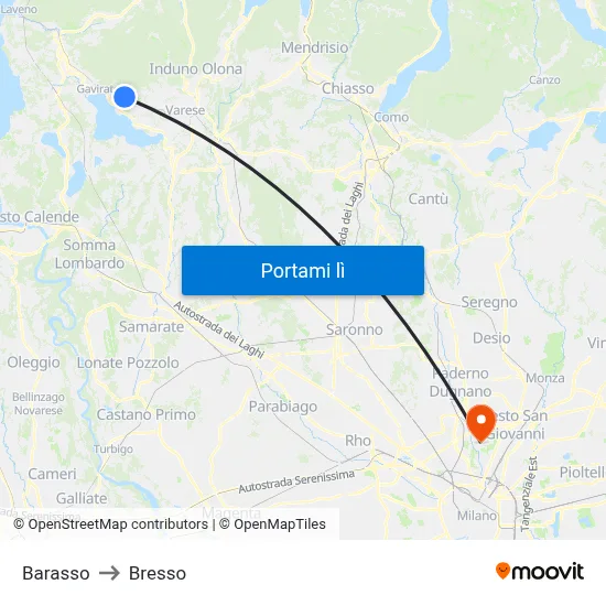 Barasso to Bresso map
