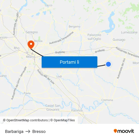 Barbariga to Bresso map