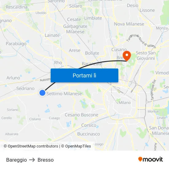 Bareggio to Bresso map