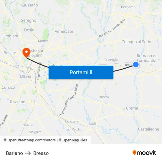 Bariano to Bresso map