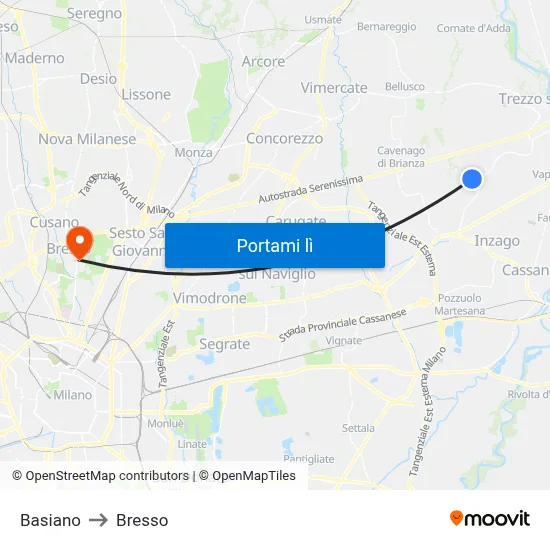 Basiano to Bresso map