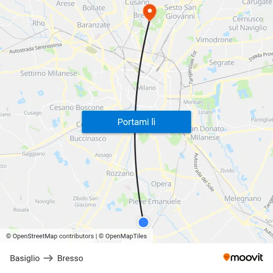 Basiglio to Bresso map