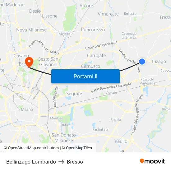 Bellinzago Lombardo to Bresso map
