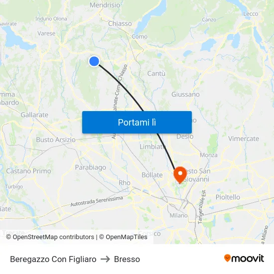 Beregazzo Con Figliaro to Bresso map