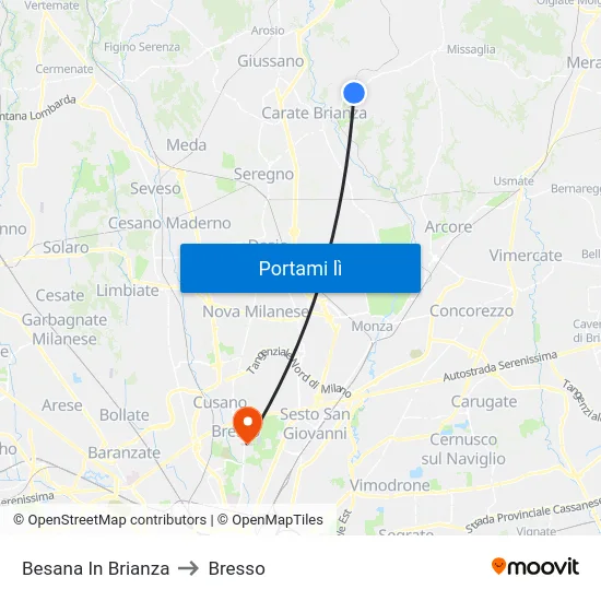 Besana In Brianza to Bresso map