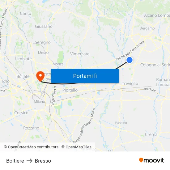Boltiere to Bresso map