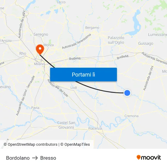 Bordolano to Bresso map