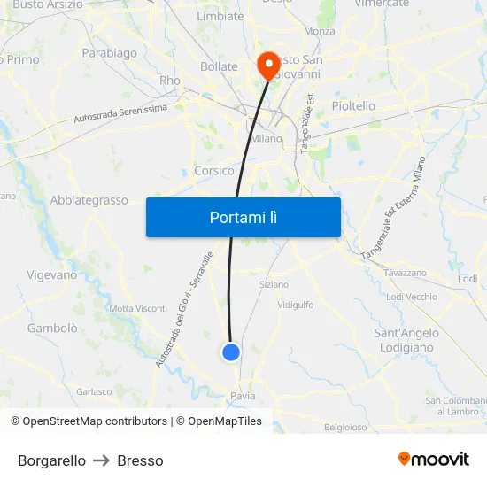 Borgarello to Bresso map