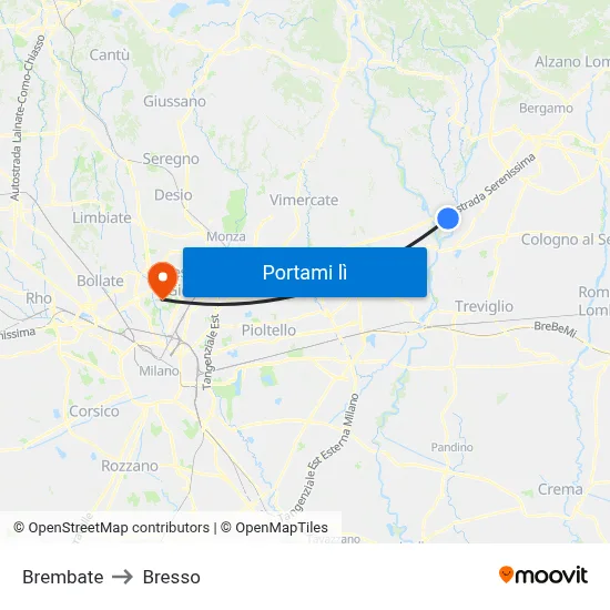 Brembate to Bresso map