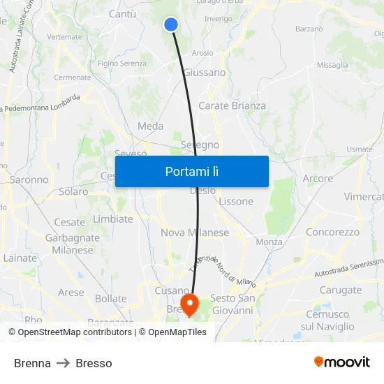Brenna to Bresso map