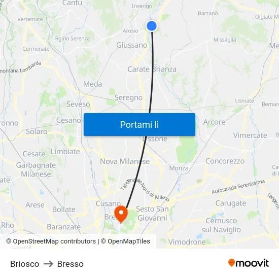 Briosco to Bresso map