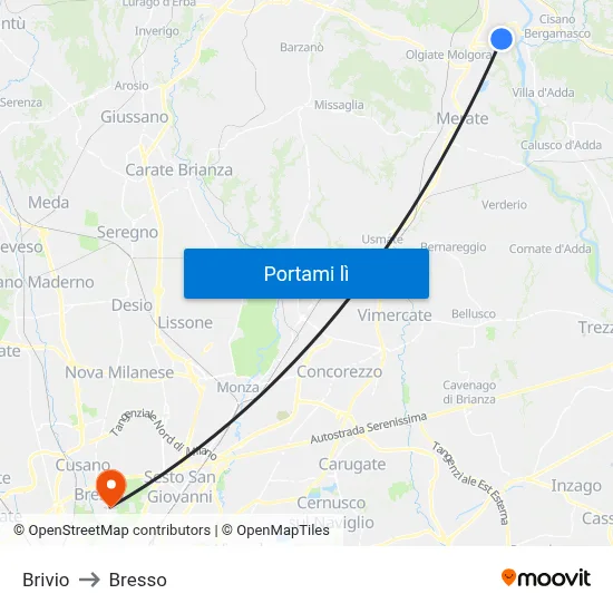 Brivio to Bresso map