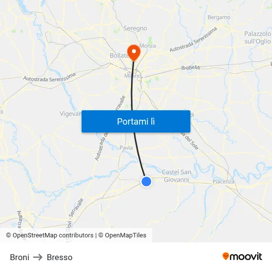 Broni to Bresso map