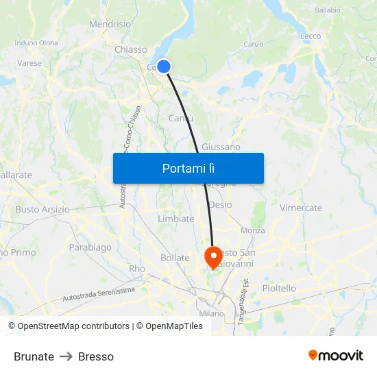 Brunate to Bresso map