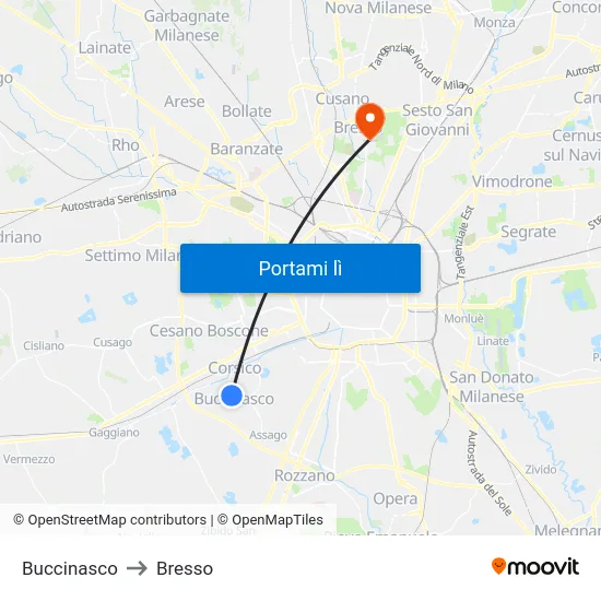 Buccinasco to Bresso map