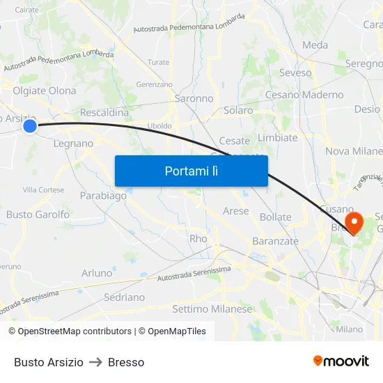 Busto Arsizio to Bresso map