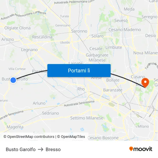 Busto Garolfo to Bresso map
