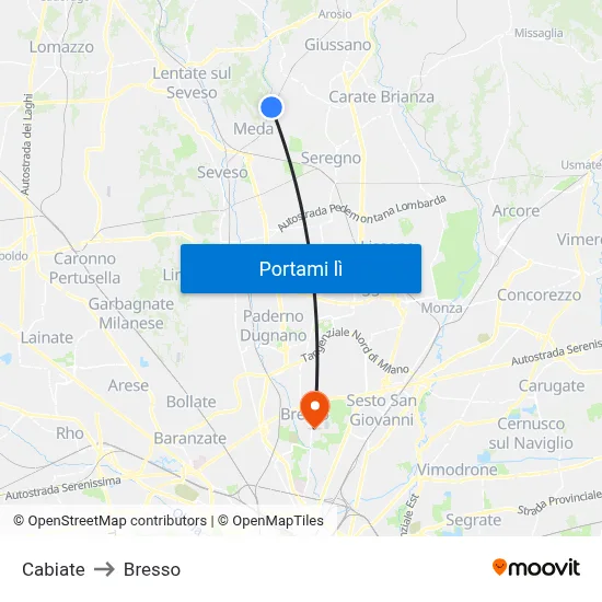 Cabiate to Bresso map