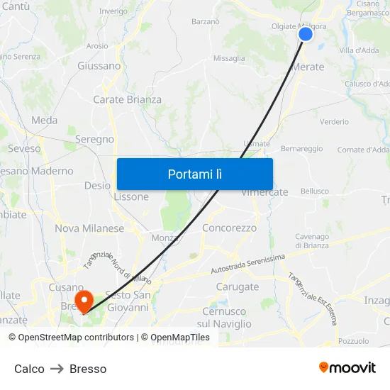 Calco to Bresso map