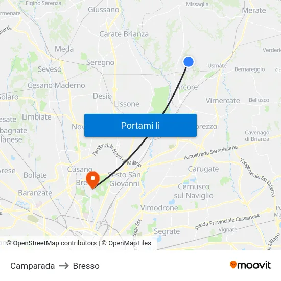 Camparada to Bresso map