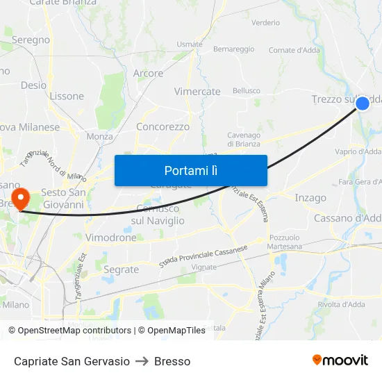 Capriate San Gervasio to Bresso map