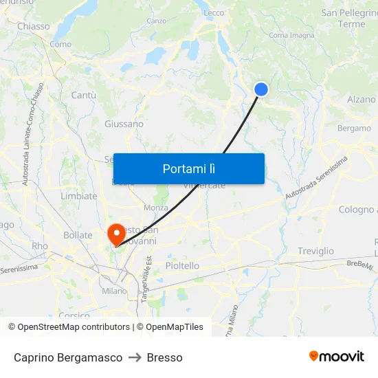 Caprino Bergamasco to Bresso map