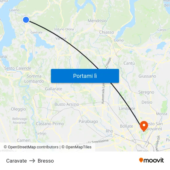 Caravate to Bresso map
