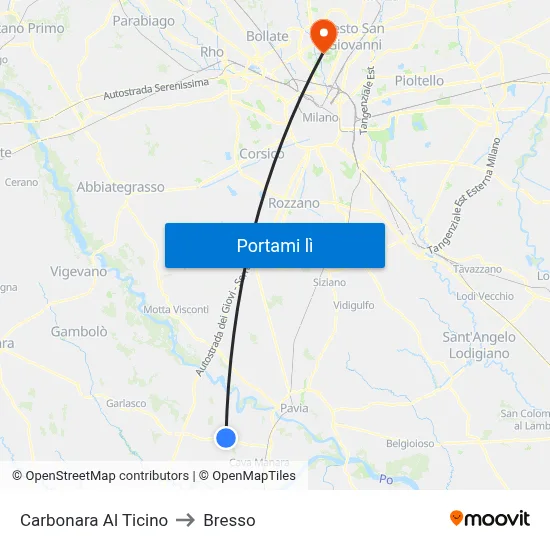Carbonara Al Ticino to Bresso map