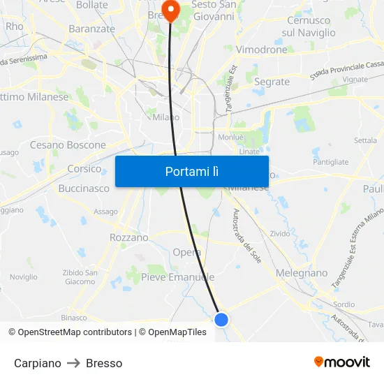 Carpiano to Bresso map