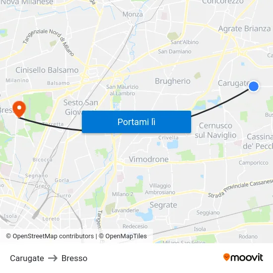 Carugate to Bresso map
