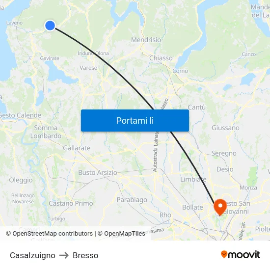 Casalzuigno to Bresso map