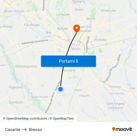 Casarile to Bresso map