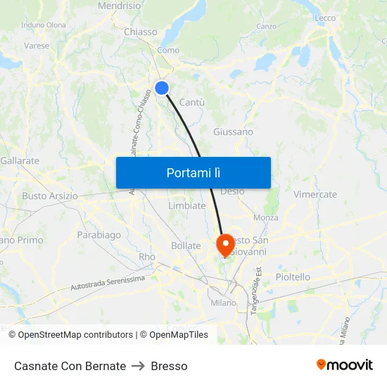 Casnate Con Bernate to Bresso map