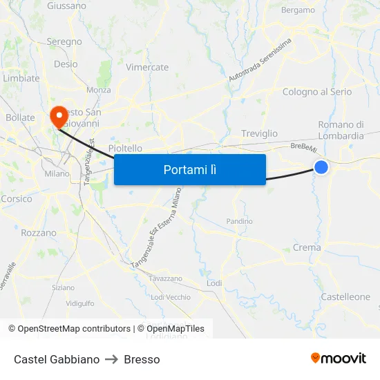 Castel Gabbiano to Bresso map